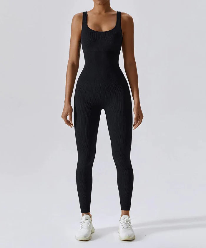 Ribbed Solid Color Tummy Control Sleeveless Seamless Jumpsuit (New)